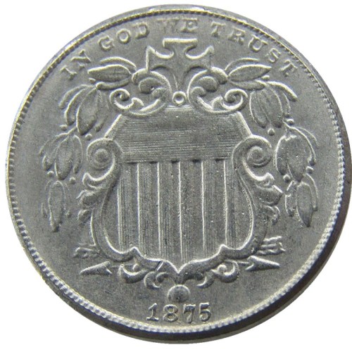 US 1875 Shield Nickel Five Cents Copy Coin