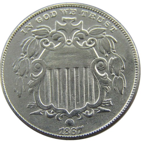 US 1867 Shield With Rays Five Cents Nickel Copy Coins