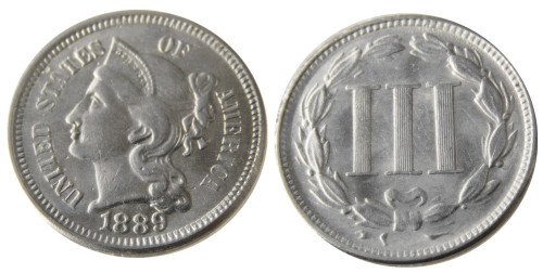 US 1889 Three Cents Nickel Copy Coin