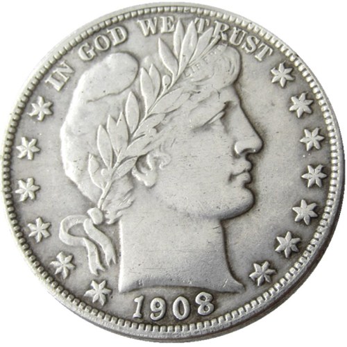 US 1908 P-S-O-D Barber Half Dollar Silver Plated Copy Coins