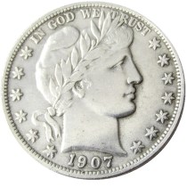 US 1907 P-S-O-D Barber Half Dollar Silver Plated Copy Coins