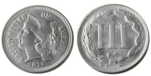US 1876 Three Cents Nickel Copy Coin
