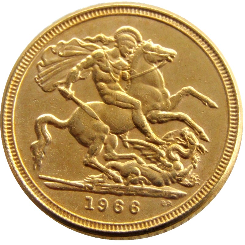 Dei Gratia Regina Elizabeth Ii Münze 1966 UK 1966 REGINA FD ELIZABETH II DEI GRATIA GOLD PLATED 1 SOVEREIGN (1LSD