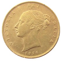 UK 1876-29 Queen Victoria Young Head Gold Coin Very Rare Half Sovereign Die Copy Coins