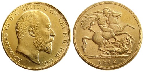 RARE UK 1902 KING EDWARD VII MATT PROOF GOLD PLATED 1 SOVEREIGN (1LSD) COPY COINS