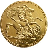 RARE UK 1909 KING EDWARD VII MATT PROOF GOLD PLATED 1 SOVEREIGN (1LSD) COPY COINS