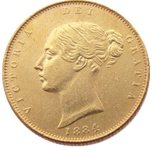 UK 1884-P-S Queen Victoria Young Head Gold Coin Very Rare Half Sovereign Die Copy Coins