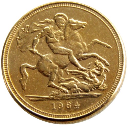 UK 1964 REGINA FD ELIZABETH II DEI GRATIA GOLD PLATED 1 SOVEREIGN (1LSD) COPY COINS