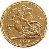 UK 1959 REGINA FD ELIZABETH II DEI GRATIA GOLD PLATED 1 SOVEREIGN (1LSD) COPY COINS
