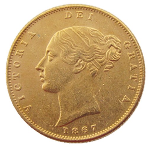 UK 1867-P-S Queen Victoria Young Head Gold Coin Very Rare Half Sovereign Die Copy Coins