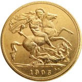RARE UK 1905 KING EDWARD VII MATT PROOF GOLD PLATED 1 SOVEREIGN (1LSD) COPY COINS