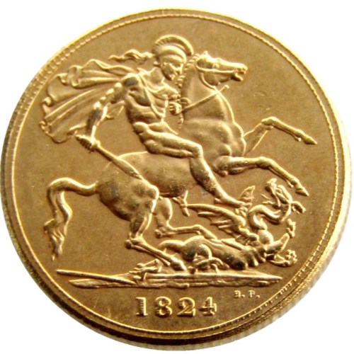 UK 1824 EF Great Britain George IV IIII Gold Plated Full Sovereign Copy Coin