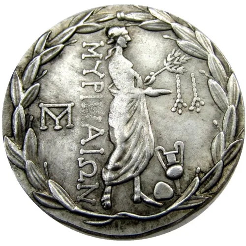 G(12)Rare Large Medallic Ancient Greek Silver Tetradrachm Coin from Myrina Aeolis - 150BC Silver Plated copy coins