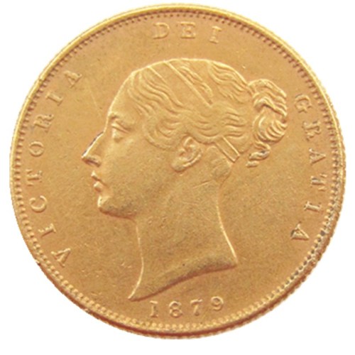 UK 1879-P-S Queen Victoria Young Head Gold Coin Very Rare Half Sovereign Die Copy Coins