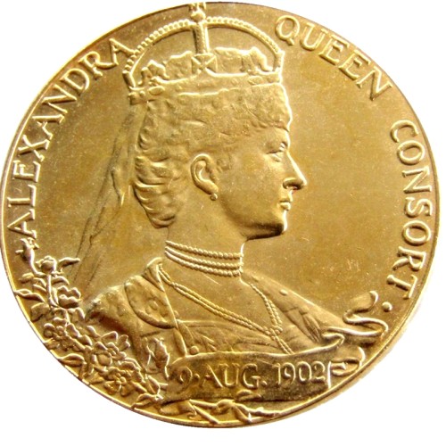 GB EDWARD VII ALEXANDRA QUEEN CONSORT 1902 CORONATION MEDAL Gold Plated Copy Coin