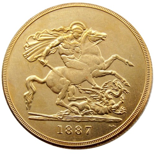 UK 1887 5 Pounds Gold Plated Copy Coins