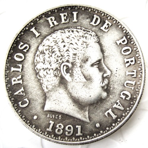 PORTUGAL 1891 500 REIS CARLOS I Silver Plated Copy Coins