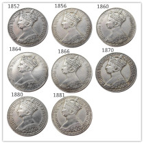 GREAT BRITAIN A Set Of(1852-1881) 8pcs Victoria 1 Florin Silver Plated Copy Coin