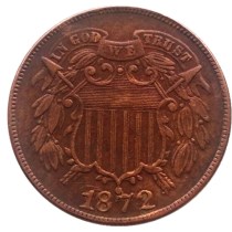 US 1872 Two Cents 100% Copper Copy Coin