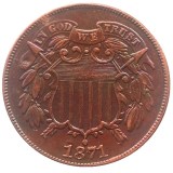 US 1871 Two Cents 100% Copper Copy Coin
