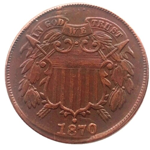 US 1870 Two Cents 100% Copper Copy Coin