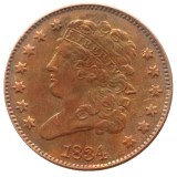 US Classic Head Half cents 1834 100% Copper Copy Coins