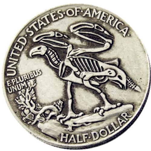 FK(12)USA Walking Half Dollar skull zombie skeleton hand carved Copy Coins