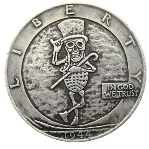 FK(07)USA Walking Half Dollar skull zombie skeleton hand carved Copy Coins