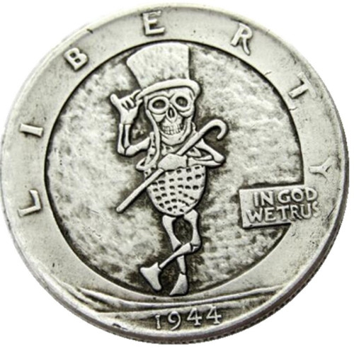 FK(12)USA Walking Half Dollar skull zombie skeleton hand carved Copy Coins