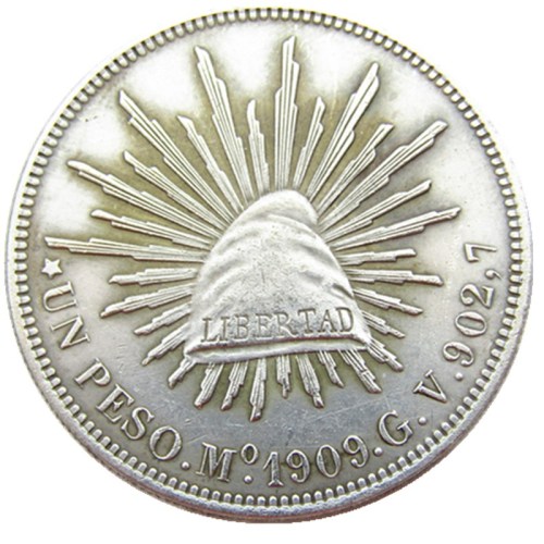 Mexico 1909 1 Peso  Silver Plated Copy Coins