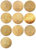 Mexico A Set Of(1921-1944) 10pcs Gold Plated 50 Peso Gold Plated Copy Coin