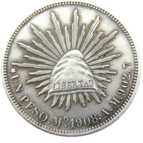 Mexico 1908 1 Peso  Silver Plated Copy Coins
