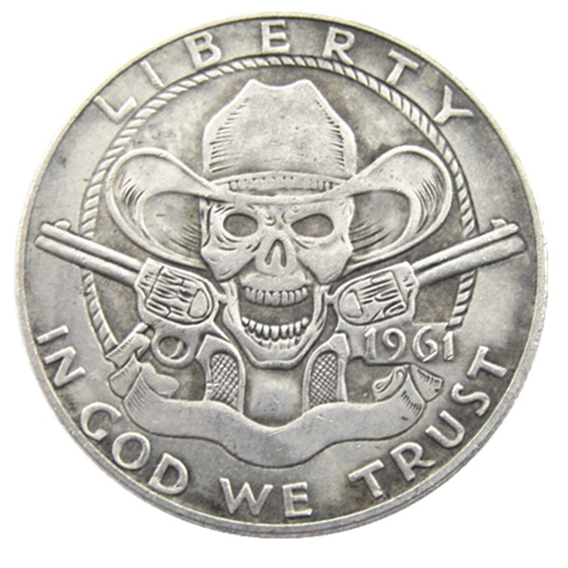 FK(06)USAFranklinHalfDollarskullzombieskeletonhandcarvedCopyCoins