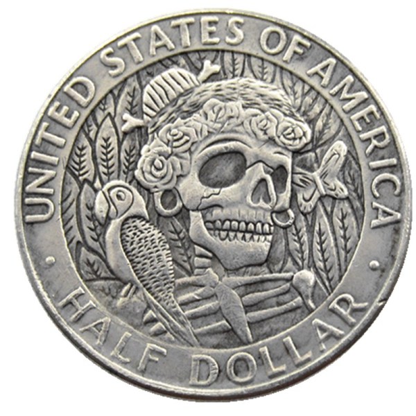 FK(08)USA Kennedy Half Dollar skull zombie skeleton hand carved Copy Coins