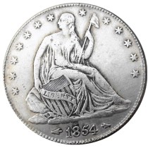 US 1854 P/O Liberty Seated Half Dollar Silver Plated Copy Coins