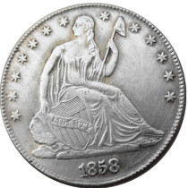 US 1858 P/O Liberty Seated Half Dollar Silver Plated Copy Coins