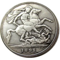 England UK 1892 One Crown Queen Victoria Silver Plated Copy Coin