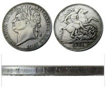 UF(05)GREAT BRITAIN 1821 George IV one Crown Silver Plated Letter Edge Copy coin