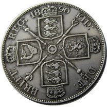 UF(04)GREAT BRITAIN, Victoria Double Florin 1890 Silver Plated Copy Coin