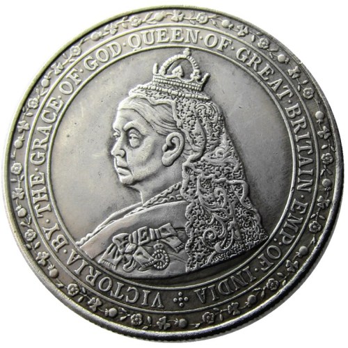 UF(10) United Kingdom 1887 One Crown Victoria Pattern Silver Plated Copy Coin