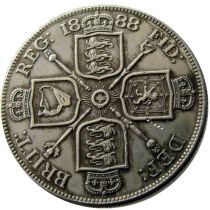 UF(02)GREAT BRITAIN, Victoria Double Florin 1888 Silver Plated Copy Coin