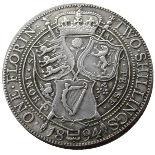 UK 1894 Queen Victoria Great Britain Silver 1 Florin Silver Plated Copy Coins