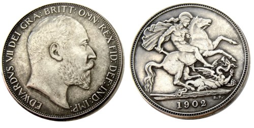 (UF33)Great Britain EDWARD VII one Crown 1902 Silver Plated Copy Coin