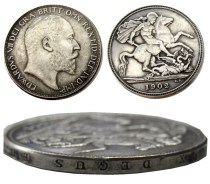 (UF33)Great Britain EDWARD VII one Crown 1902 Silver Plated Copy Coin