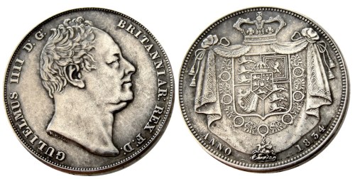 UF(30)Great Britain William IV Proof Crown 1834 Silver Plated Letter Edge Copy Coin