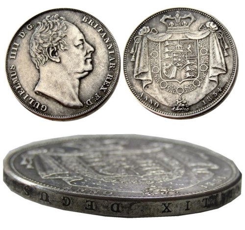 UF(30)Great Britain William IV Proof Crown 1834 Silver Plated Letter Edge Copy Coin