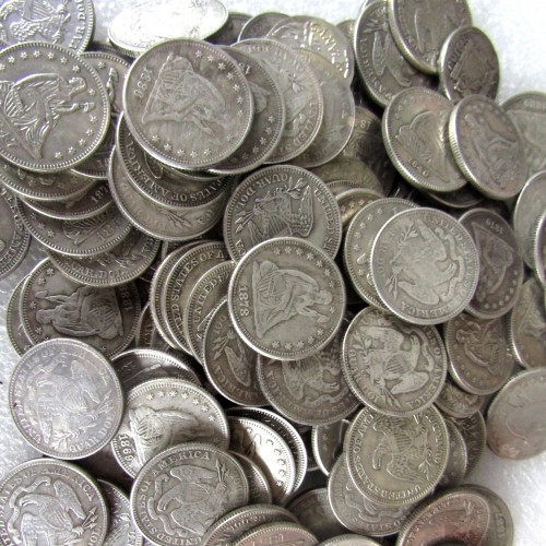 104PCS per Lot SEATED LIBERTY QUARTER DOLLARS (1840-1891) Different Dates with Different Mintmarks Silver Plated Coins COPY