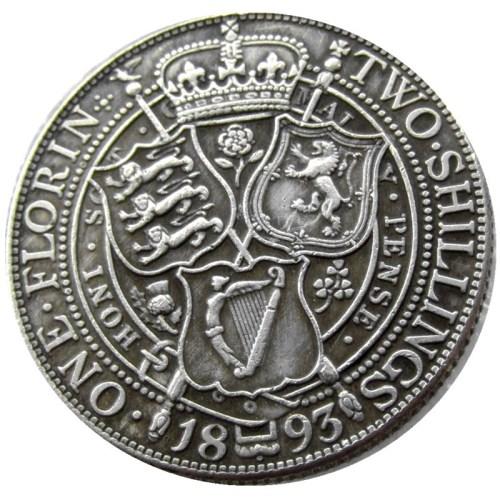 UK 1893 Queen Victoria Great Britain Silver 1 Florin Silver Plated Copy Coins