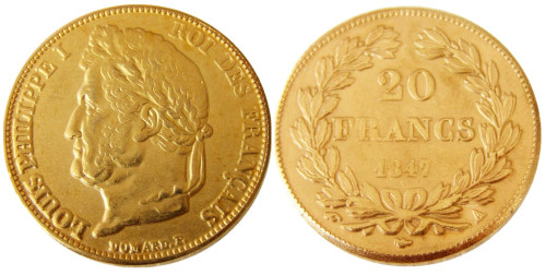 France Louis-Philippe 1847A 20 France Gold Plated Copy Coin