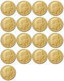A set of (1861-1870)AB 17PCS France 20 Francs Napoleon Gold Plated Copy Coin
